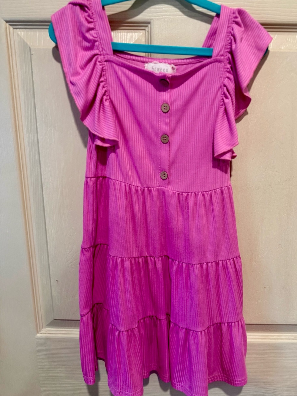 Girls Hot Pink Tiered Ruffle Dress with Button Front